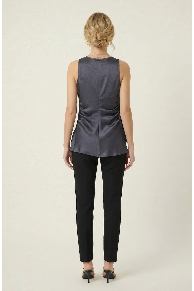 Sleeveless Blouse with Asymmetric Ruffle and Draped Detail, Alternate, color, Charcoal Gray