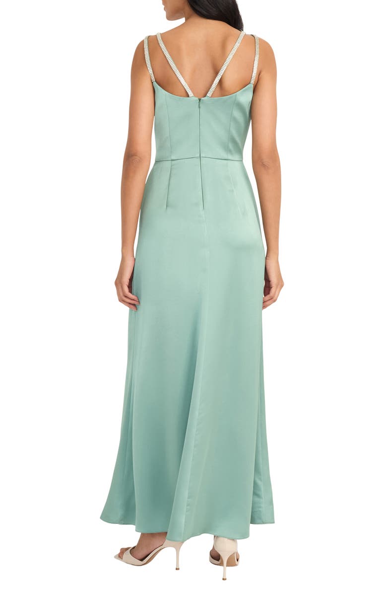 Maggy London Rhinestone Trim Satin Gown, Alternate, color, Jade/ Dsage