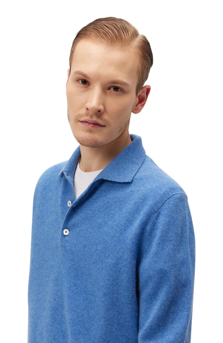 GOBI Mongolian Cashmere Essential Cashmere Polo Sweater, Alternate, color, Blue