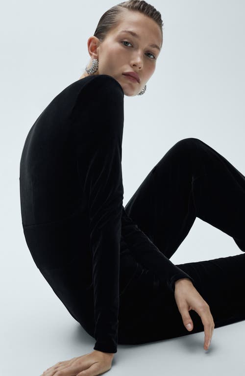 Mango Velvet Long Sleeve Jumpsuit In Black