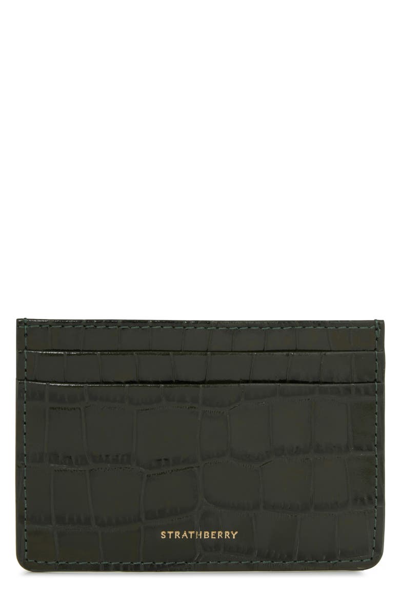 Croc Embossed Leather Card Case, Main, color, FOREST