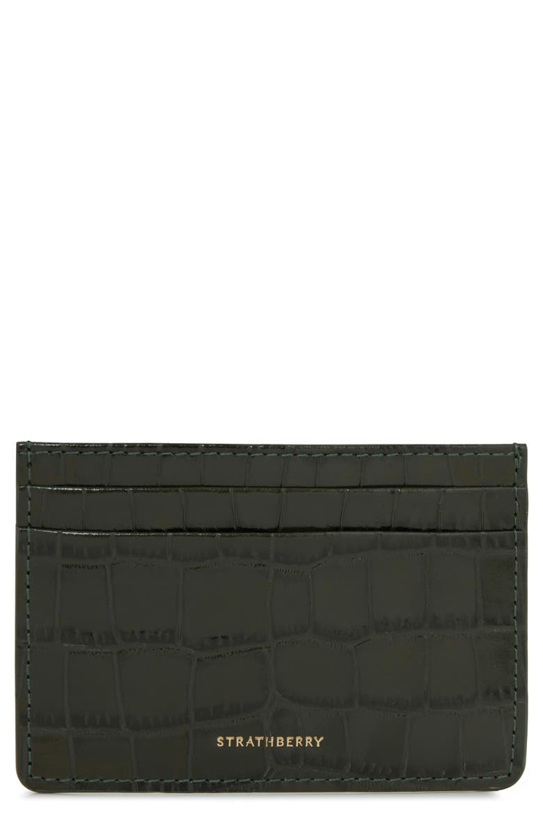 Strathberry Croc Embossed Leather Card Case, Main, color, Forest