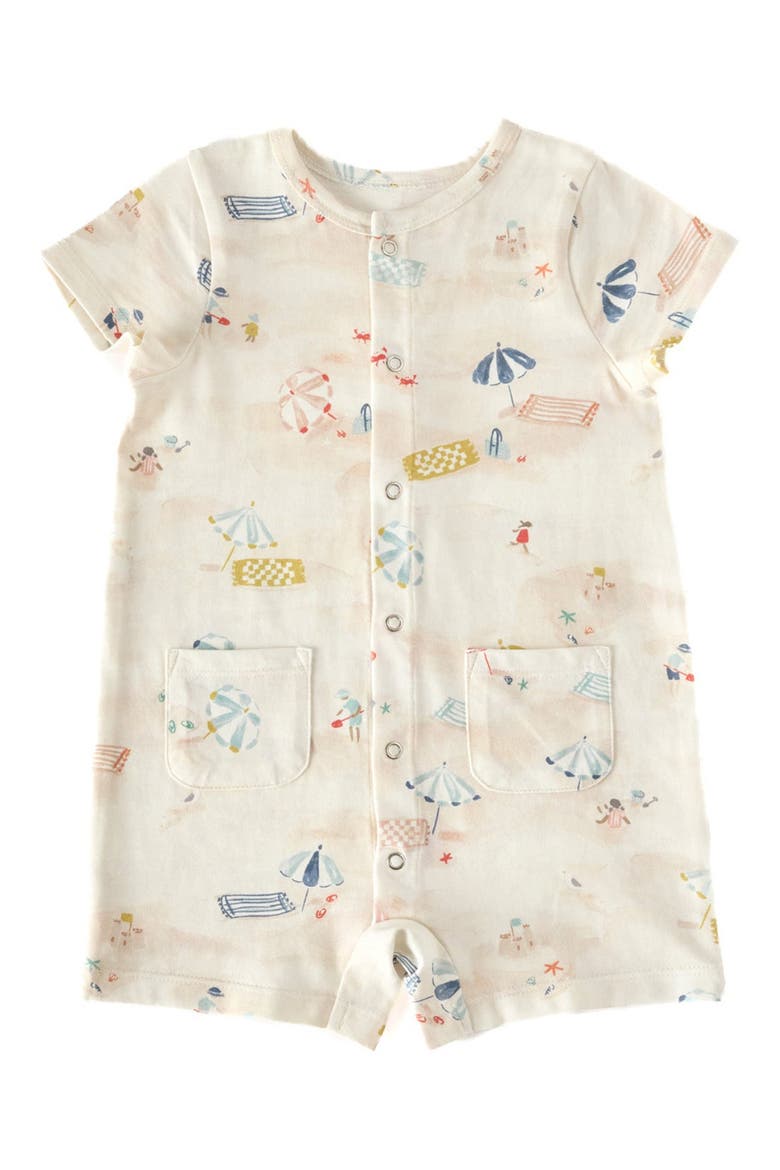 Beach Print Organic Cotton Romper, Main, color, SAND