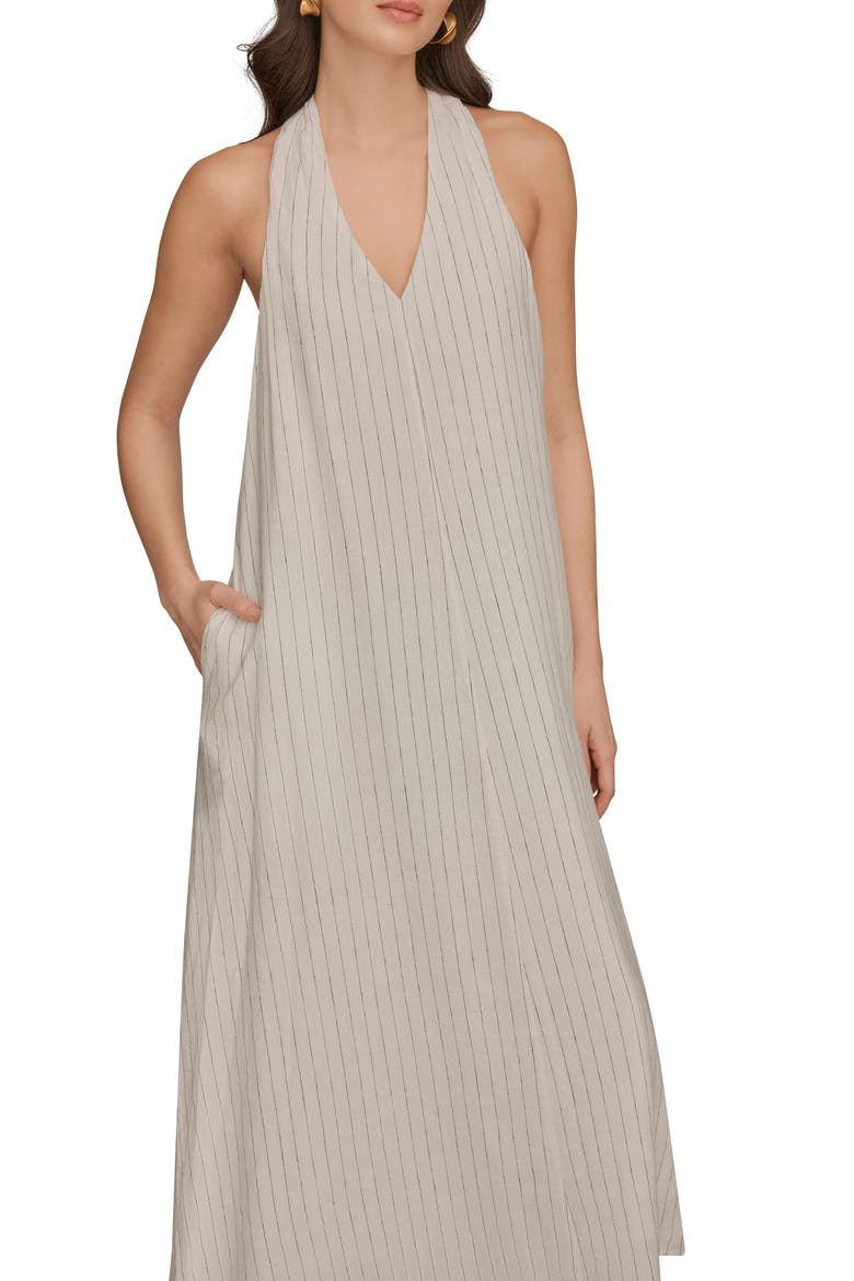 Sleeveless Linen Blend Midi Dress, Alternate, color, CREAM/ BLACK