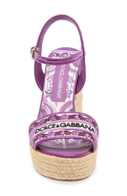 Dolce & Gabbana Violet Wedges With Logo Embroidery On The Front And All-over Majolica Motif In Purple