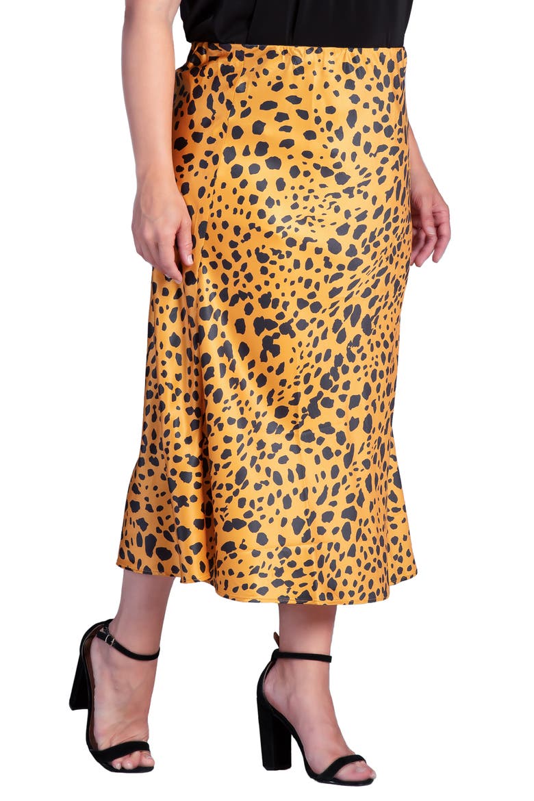 Izar High Waist Satin Midi Skirt, Alternate, color, GOLD PRINT