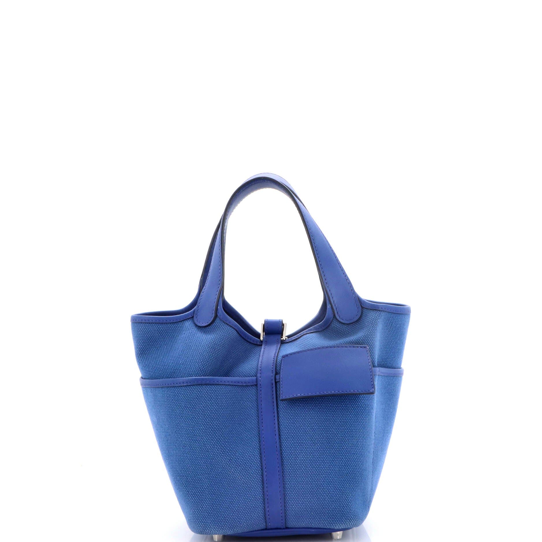 Pre-Owned Hermes Cargo Picotin Lock Bag Canvas and Swift PM, Alternate, color, Bleu Royal