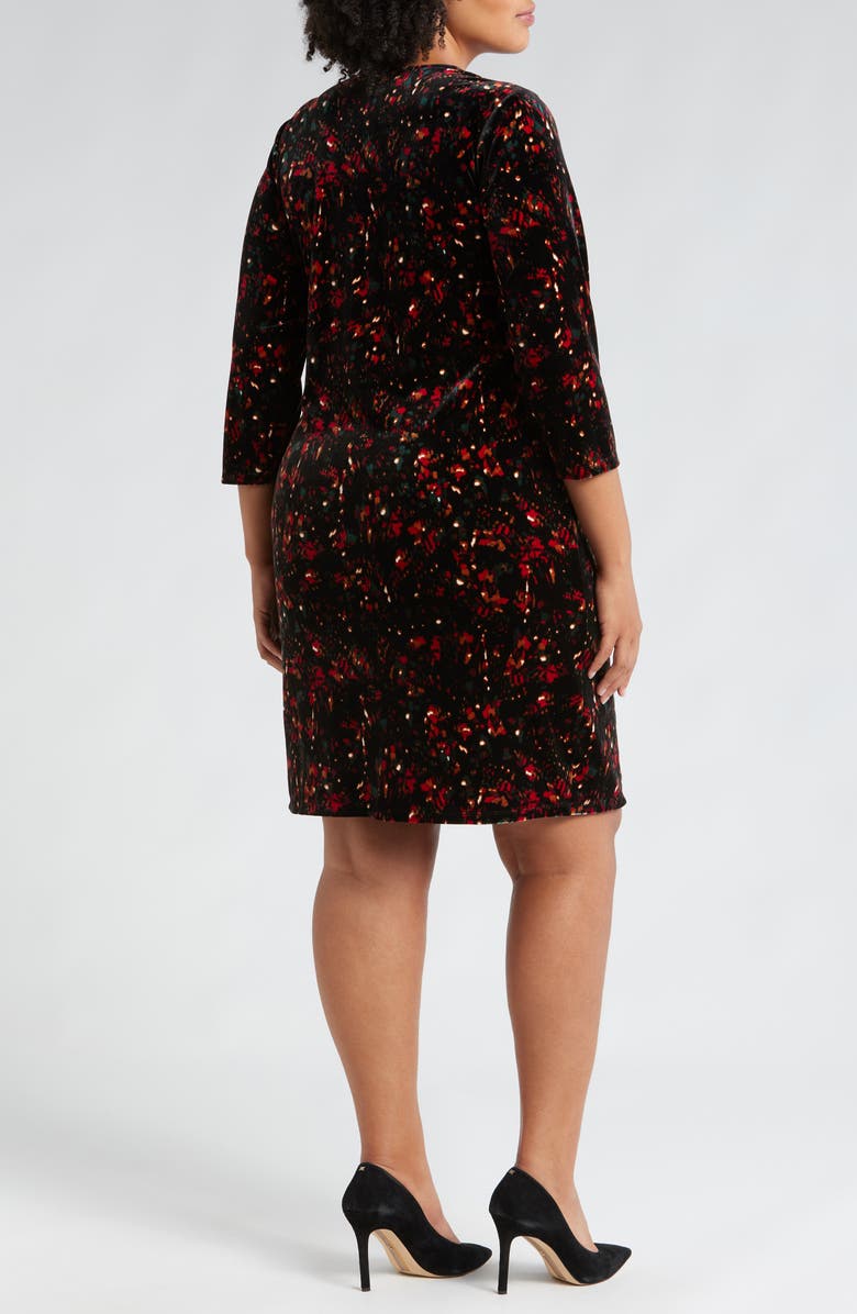 Anne Klein Floral Stretch Velvet Faux Wrap Dress, Alternate, color, 