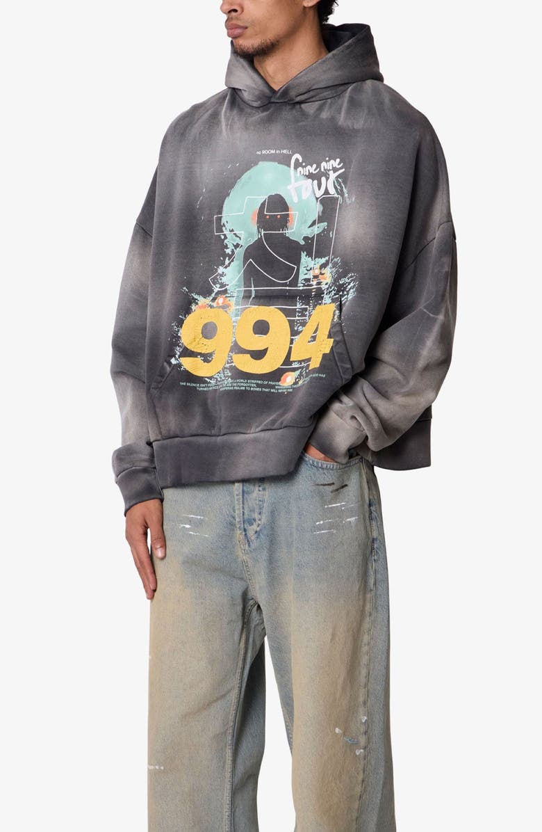 mnml 994 No Room Tie Dye Cotton Graphic Hoodie, Alternate, color, Washed Black