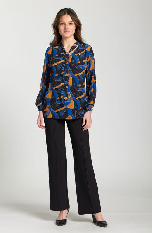 Apny Print Tassel Tie Neck Top In Multi