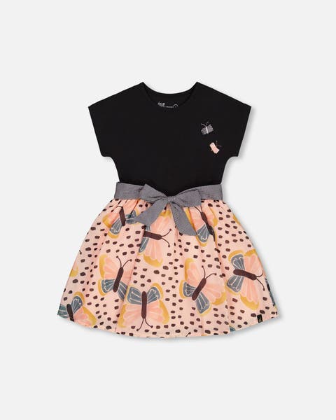 Deux Par Deux brushed jersey dress with print skirt