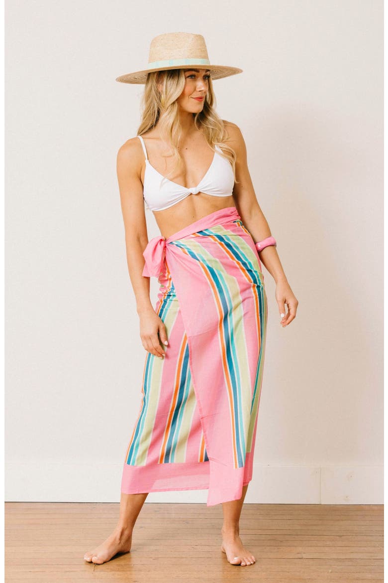 Castaway Stripe Cotton Sarong, Alternate, color, PINK