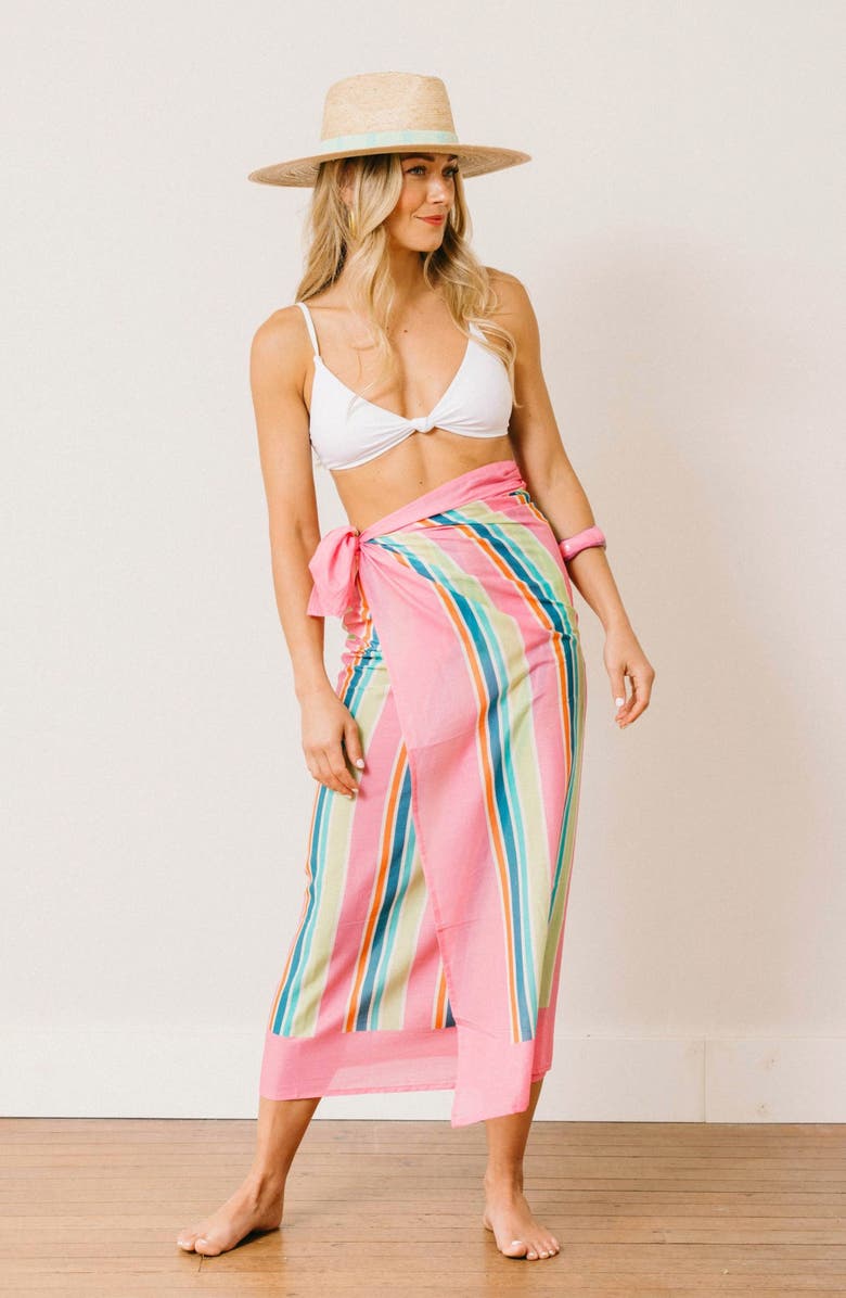 Sunshine Tienda Castaway Stripe Cotton Sarong, Alternate, color, Pink