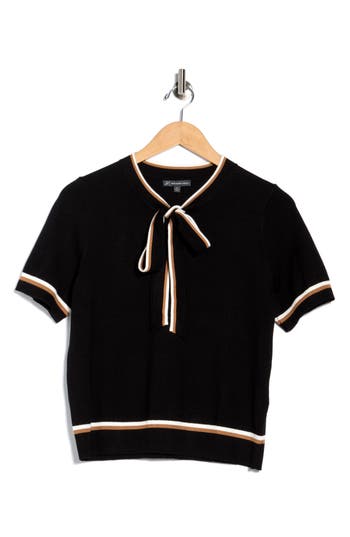 Adrianna Papell Double Tie Sweater In Black