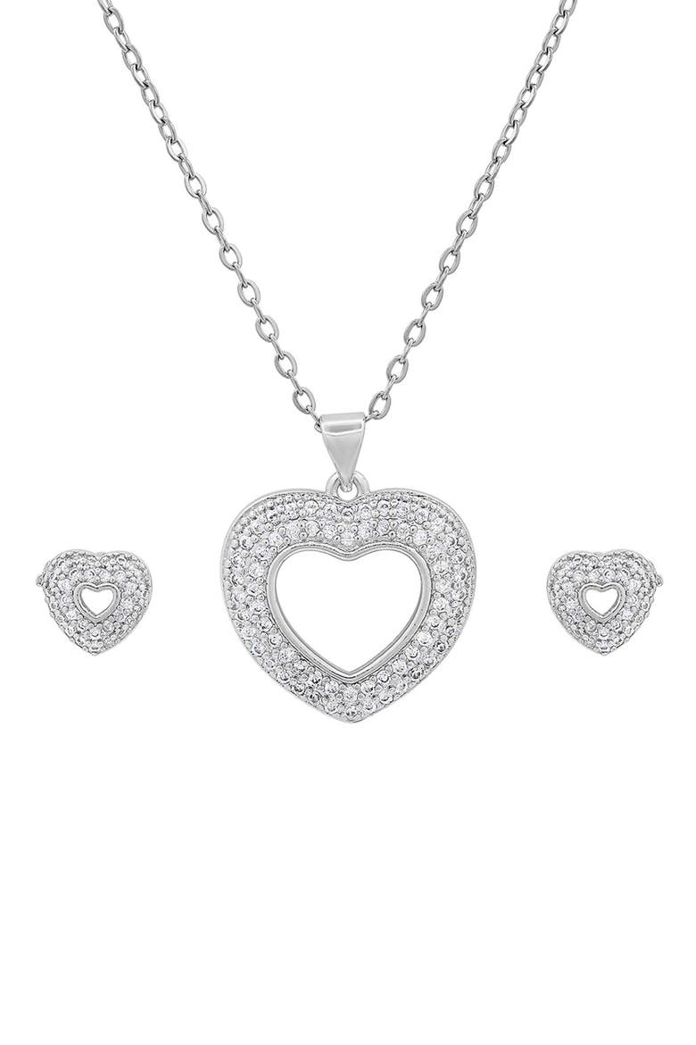 18k Gold Plated Heart Necklace & Earrings Set, Main, color, SILVER