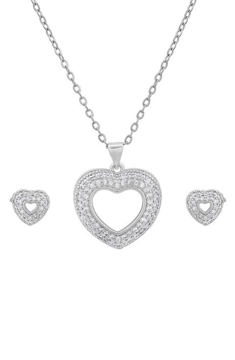 18k Gold Plated Heart Necklace & Earrings Set