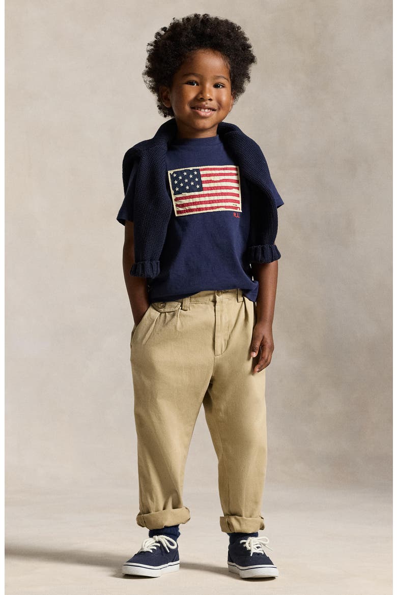 Kids' American Flag Appliqué Cotton T-Shirt, Alternate, color, CRUISE NAVY