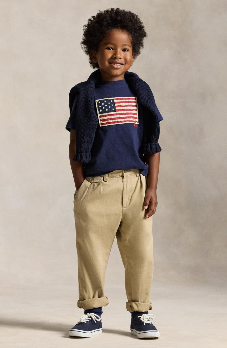 Polo Ralph Lauren Kids' American Flag Appliqué Cotton T-Shirt, Alternate, color, Cruise Navy