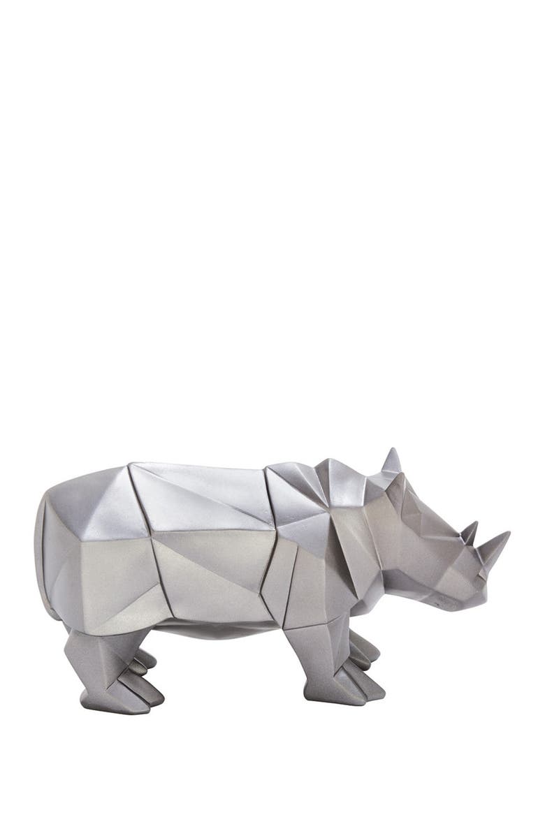 Silver Polystone Modern Rhino Sculpture, Alternate, color, SILVER