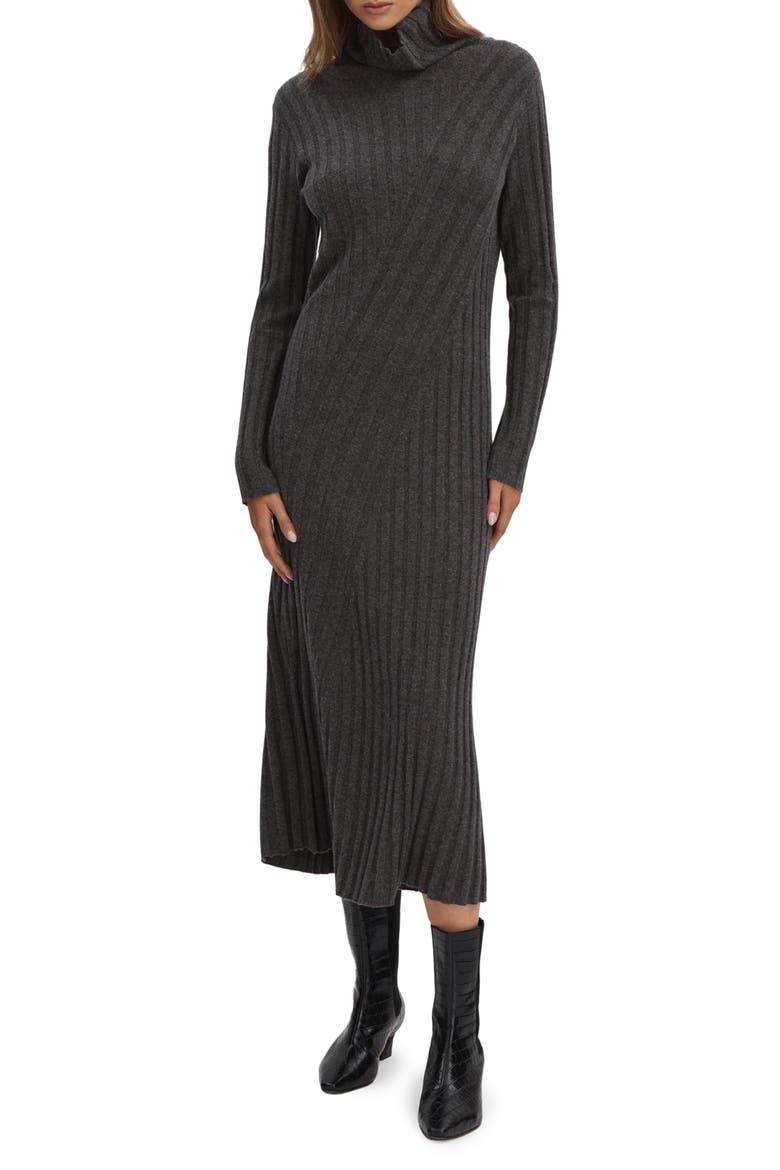 Cady Long Sleeve Wool Blend Rib Sweater Dress, Main, color, CHARCOAL