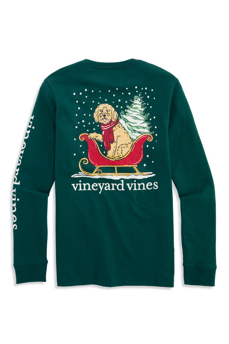 Kids' Big Dog Small Sleigh Long Sleeve Graphic Tee, Alternate, color, CHARLESTON GREEN