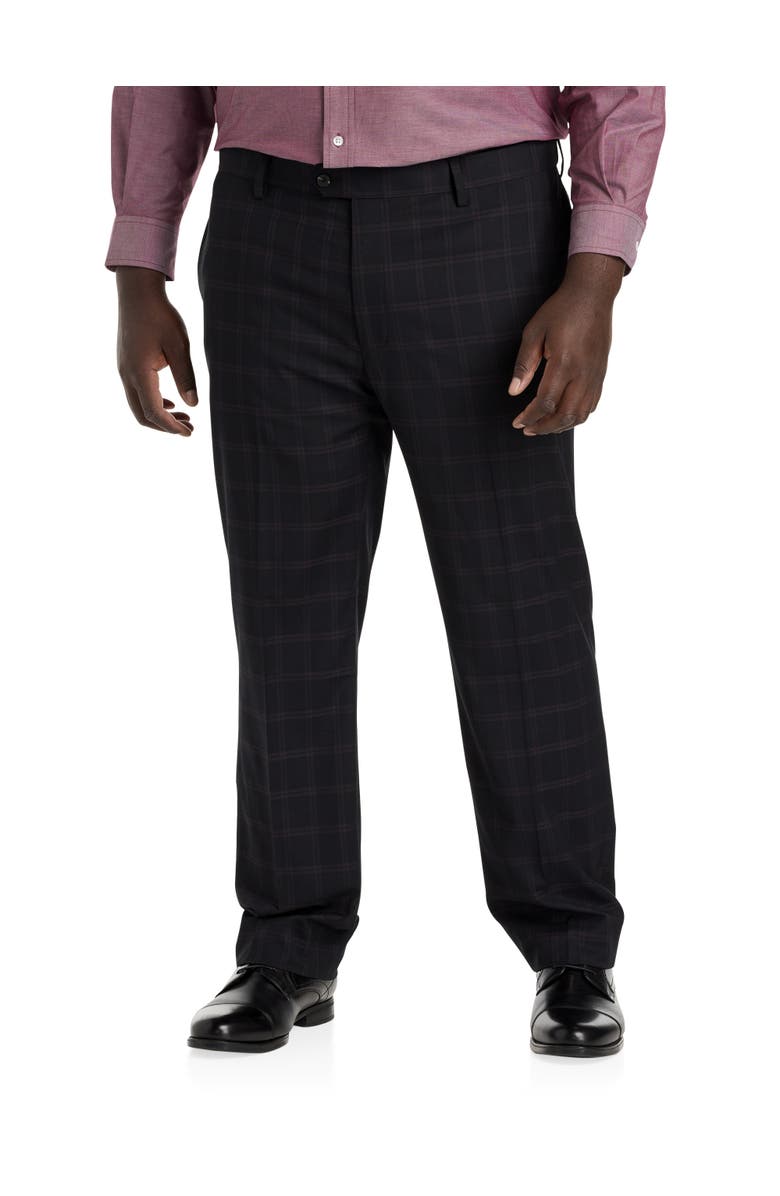 Oak Hill by DXL Waist-Relaxer Plaid Flat-Front Dress Pants, Main, color, Black Purple