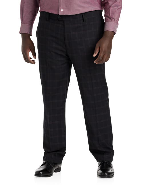 Oak Hill By Dxl Oak Hill Waist-relaxer Plaid Flat-front Dress Pants In Black Purple