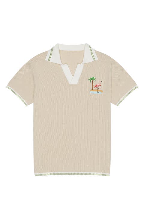Flamingo Beach Mesh Johnny Collar Polo