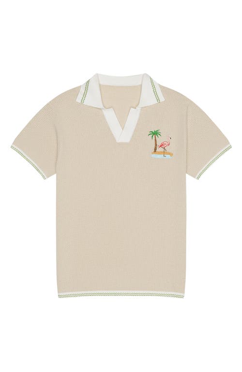 MAVRANS Flamingo Beach Mesh Johnny Collar Polo in Tan Multi  product