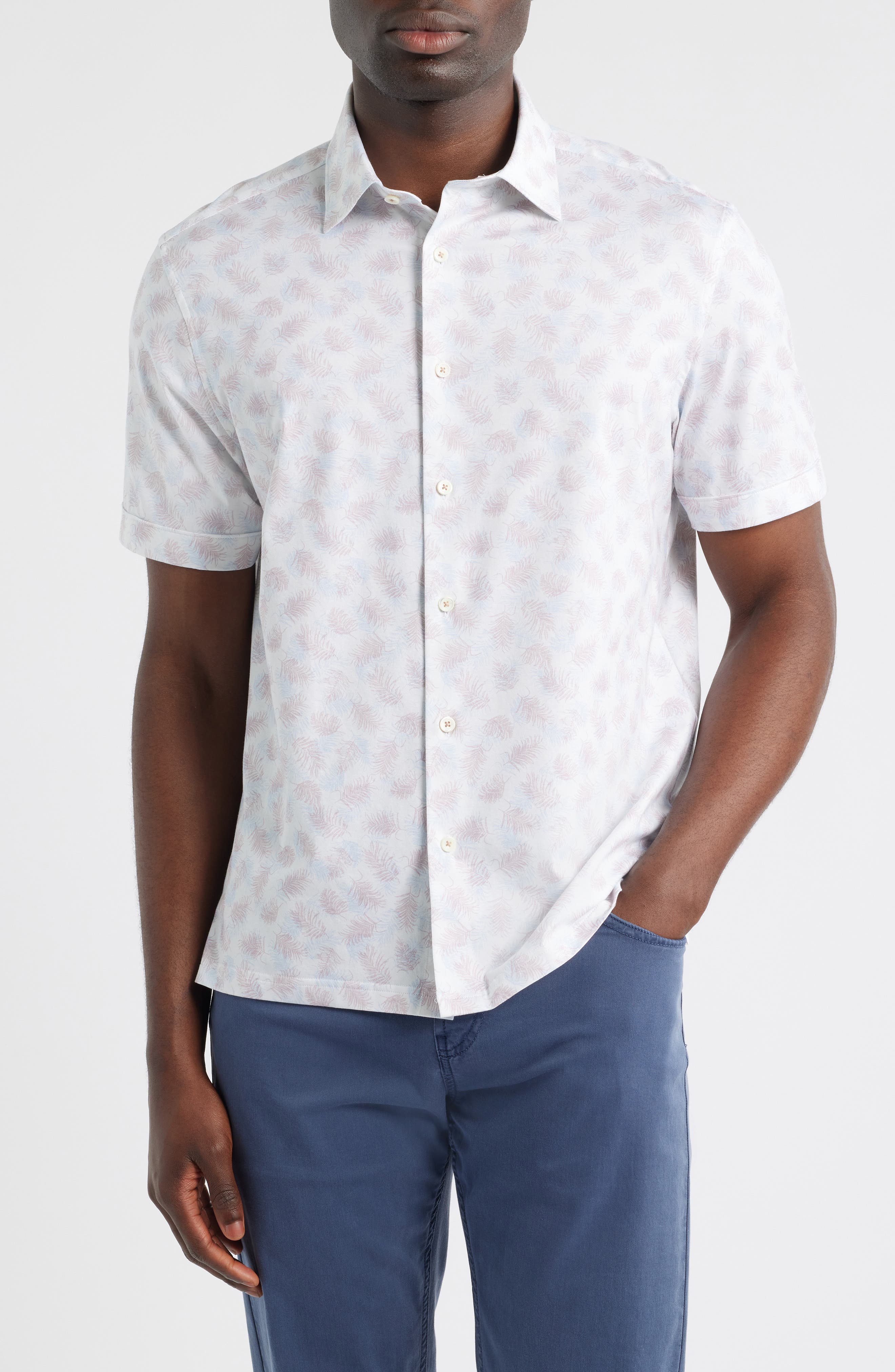 Milo OoohCotton Palm Leaf Print Short Sleeve Button-Up Shirt