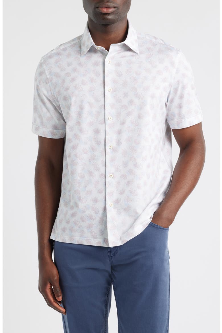 Milo OoohCotton® Palm Leaf Print Short Sleeve Button-Up Shirt, Main, color, PRIMEROSE