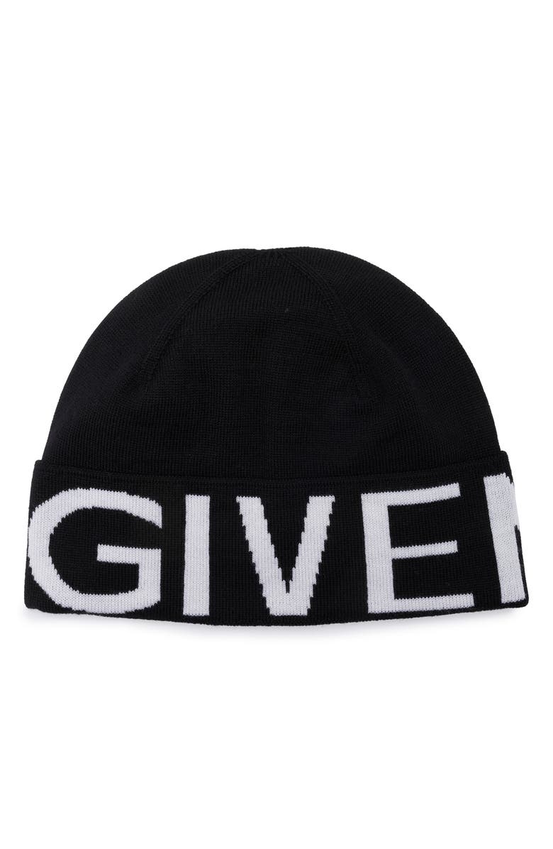 Givenchy Logo Wool Beanie, Main, color, Black White