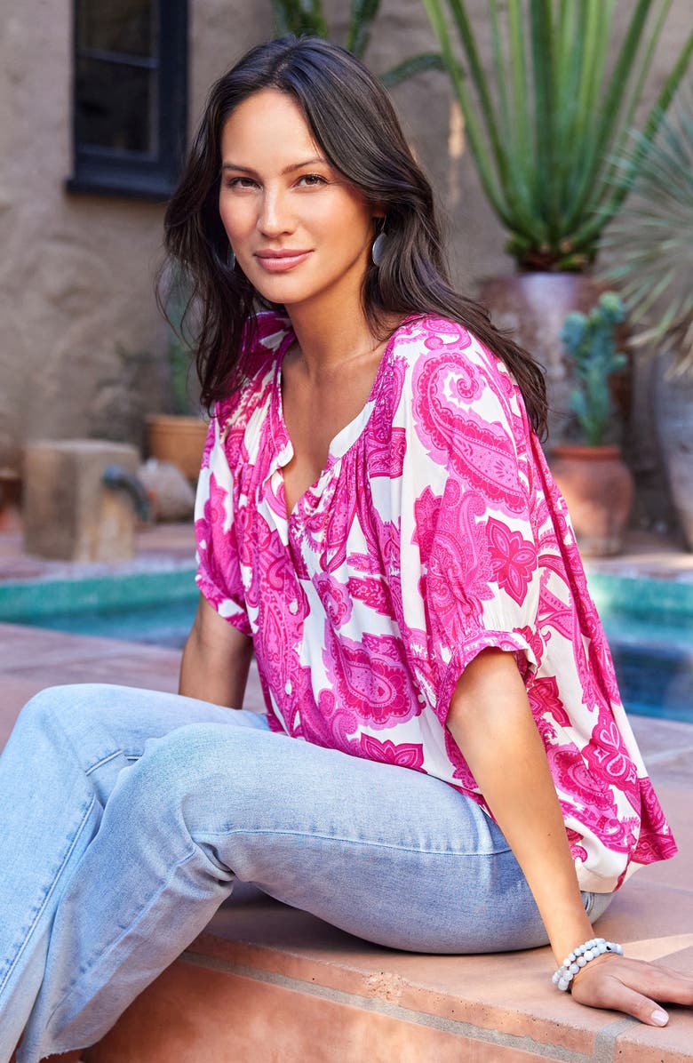 Karen Kane Paisley Print Button-Up Peasant Top, Alternate, color, 