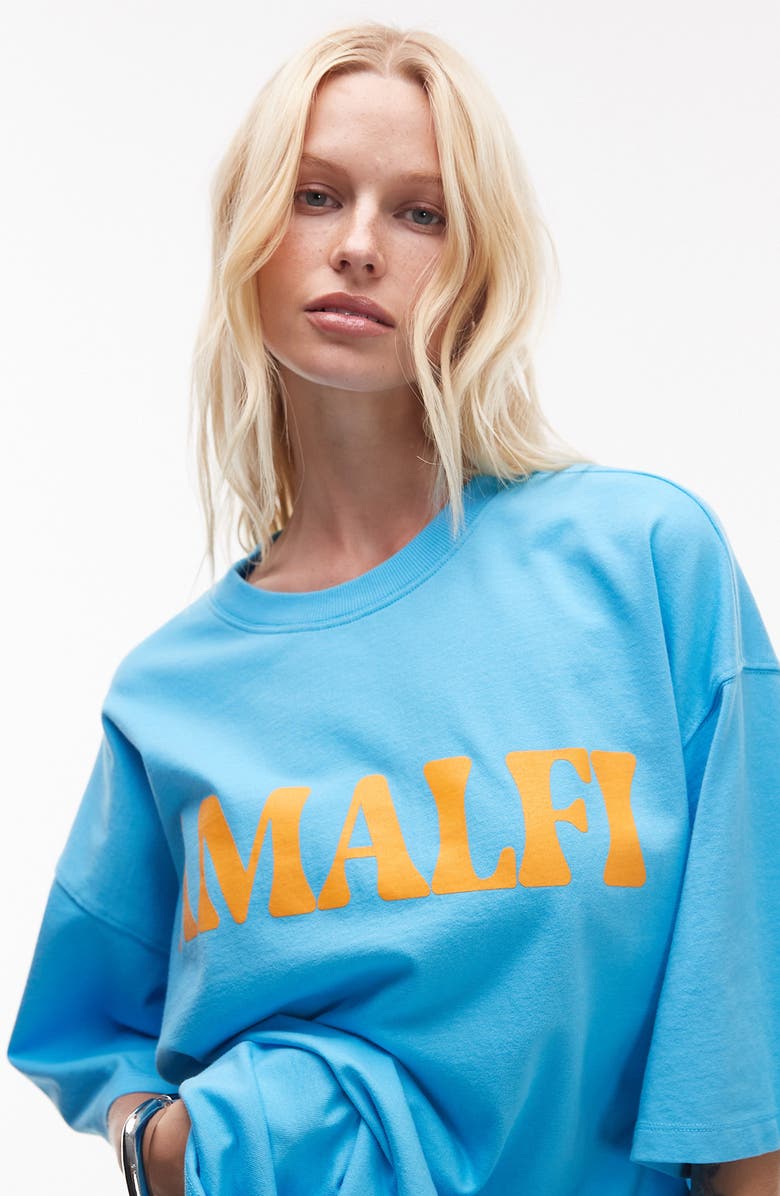 Topshop Amalfi Oversize Cotton Graphic T-Shirt, Alternate, color, Medium Blue