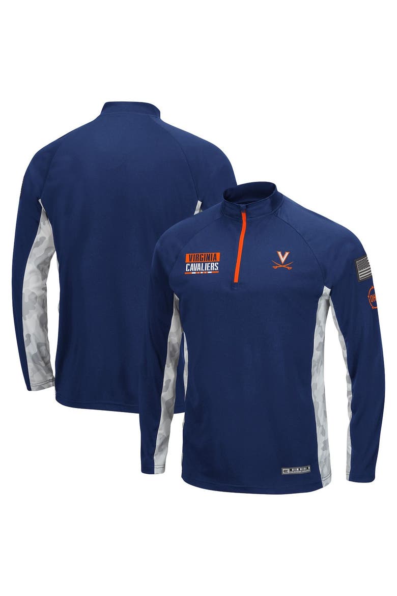 Men's Colosseum Navy Virginia Cavaliers OHT Military Appreciation Snow Cruise Raglan 1/4-Zip Jacket, Alternate, color, Navy