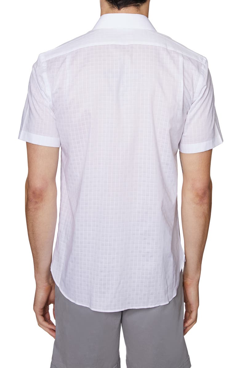 Hickey Freeman Regular Fit Grid Short Sleeve Button-Up Shirt, Alternate, color,