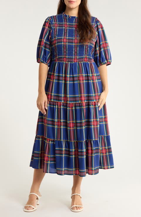 Lakeview Plaid Smocked Tiered Maxi Dress (Plus)