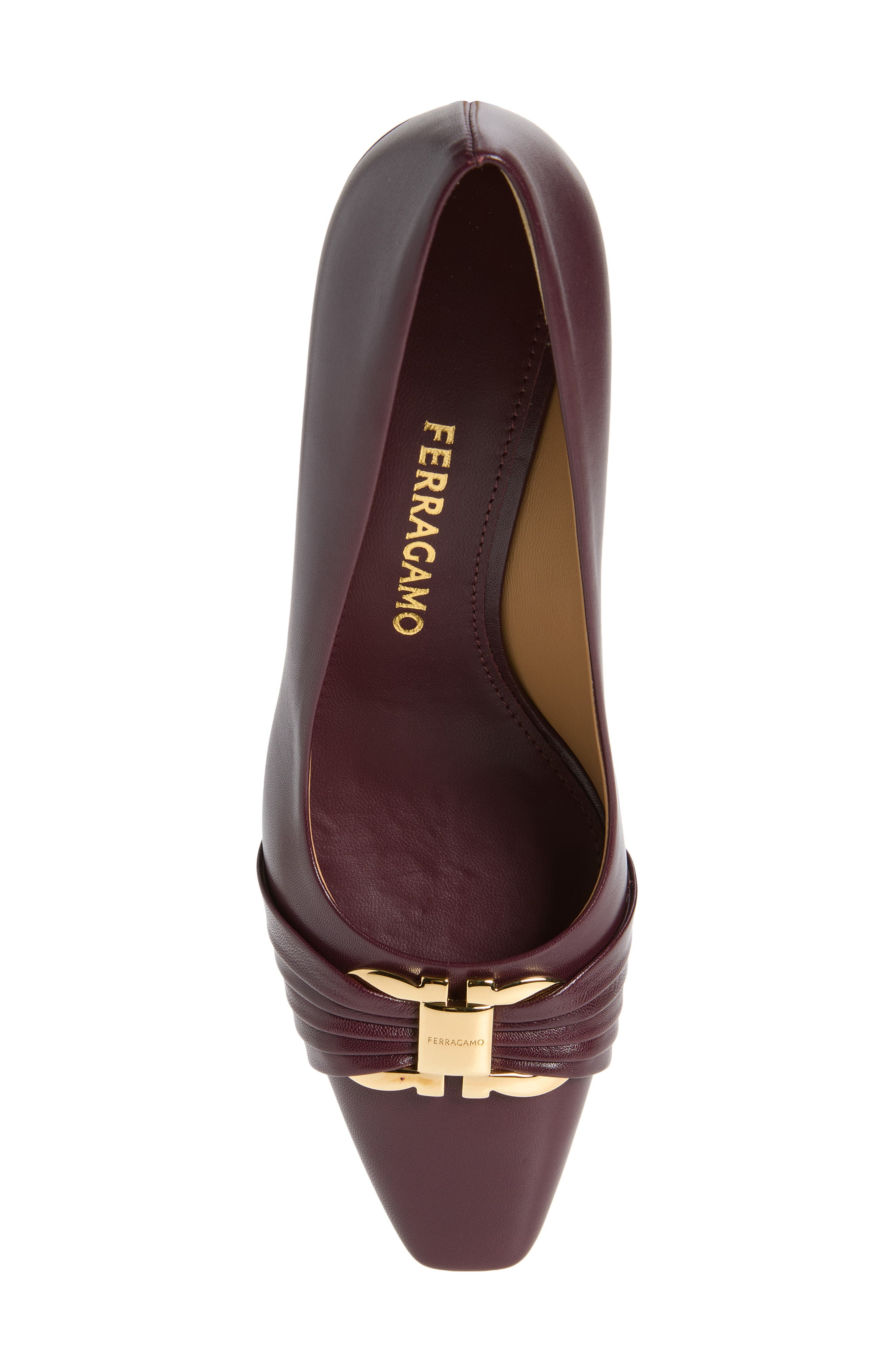 FERRAGAMO Double Gancio Pleated Toe Pump, Alternate, color, Plum Biscotto
