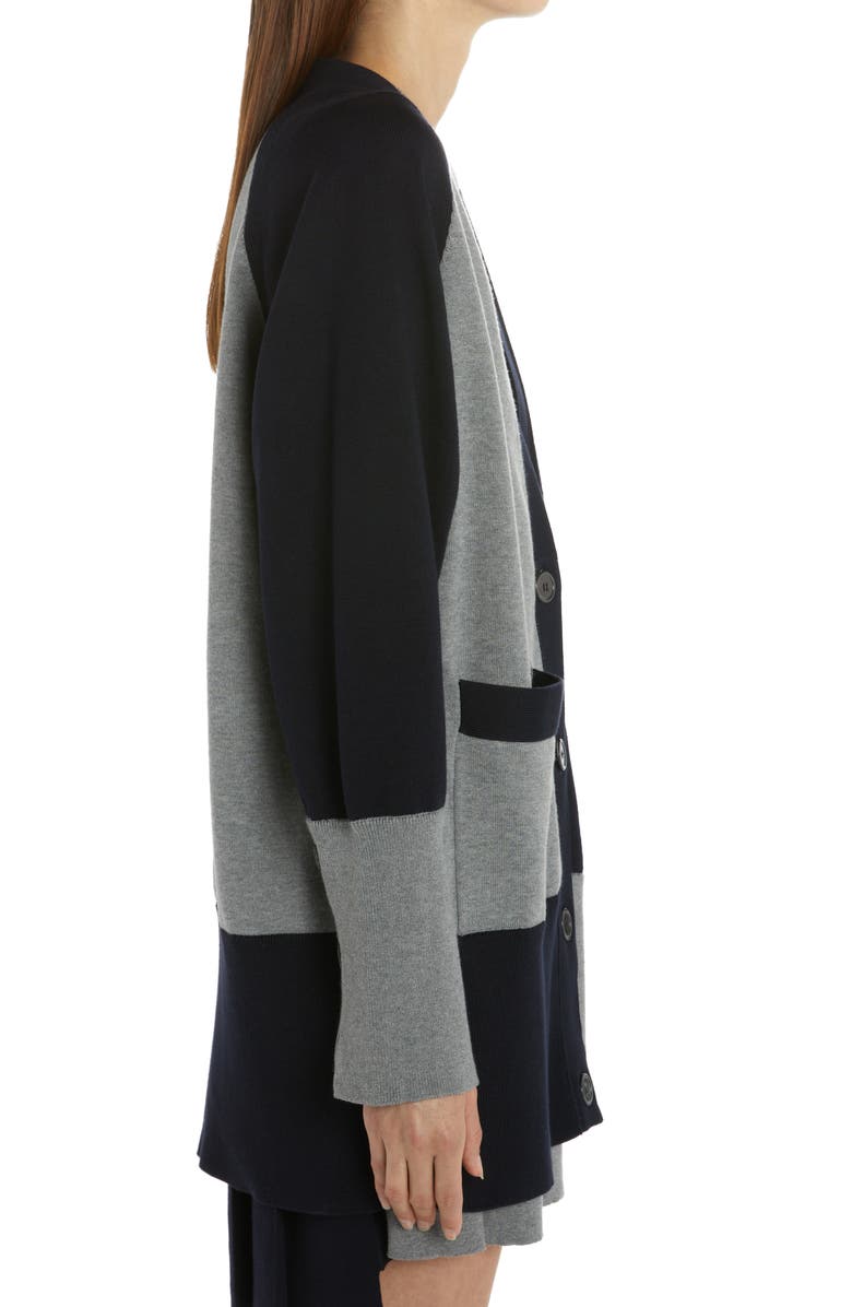 Thom Browne 4-Bar Colorblock V-Neck Cotton Cardigan, Alternate, color, 