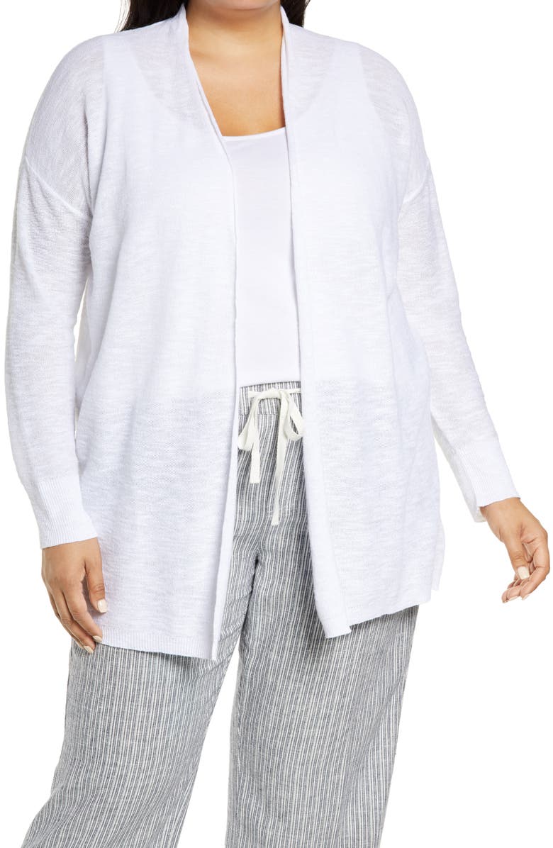 Caslon<sup>®</sup> Linen & Cotton Open Front Cardigan, Main, color,