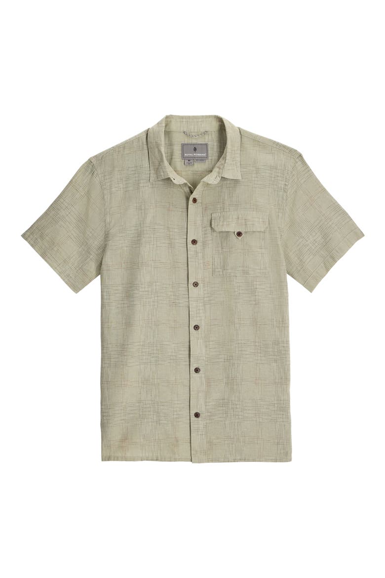 Hempline Spaced Short Sleeve Hemp Blend Button-Up Shirt, Main, color, ELM