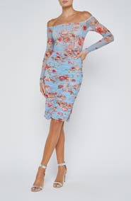 L'AGENCE Peonie Floral Off the Shoulder Mesh Bodysuit