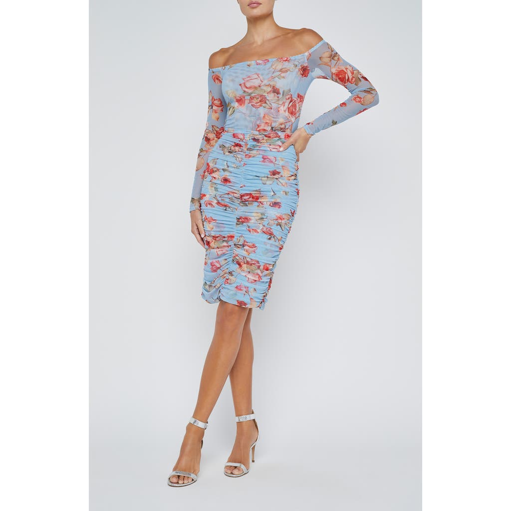 L AGENCE L'AGENCE PEONIE FLORAL OFF THE SHOULDER MESH BODYSUIT