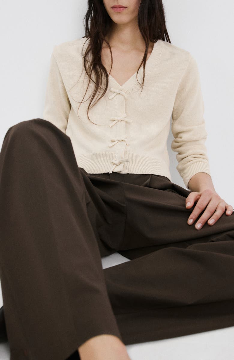 MANGO Bow Embellished Cardigan, Alternate, color, Ecru