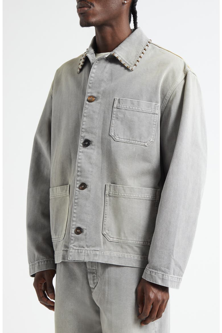 Journey Studded Cotton Twill Chore Jacket, Alternate, color, GREY