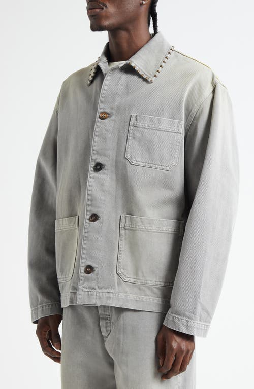 Golden Goose Denim Jacket With Studded Collar And Pockets In Gray