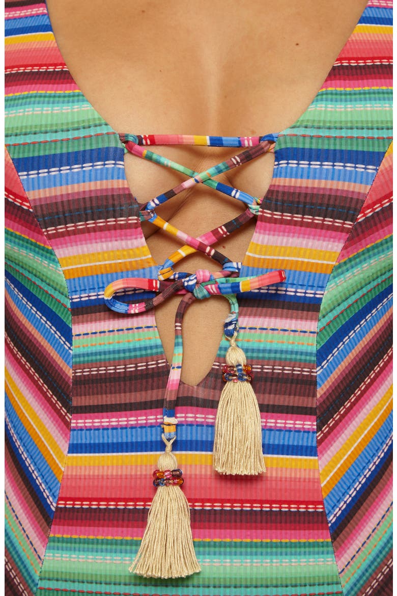 Vallarta Stripe Tassel Seersucker One-Piece Swimsuit, Alternate, color, PINK MULTI