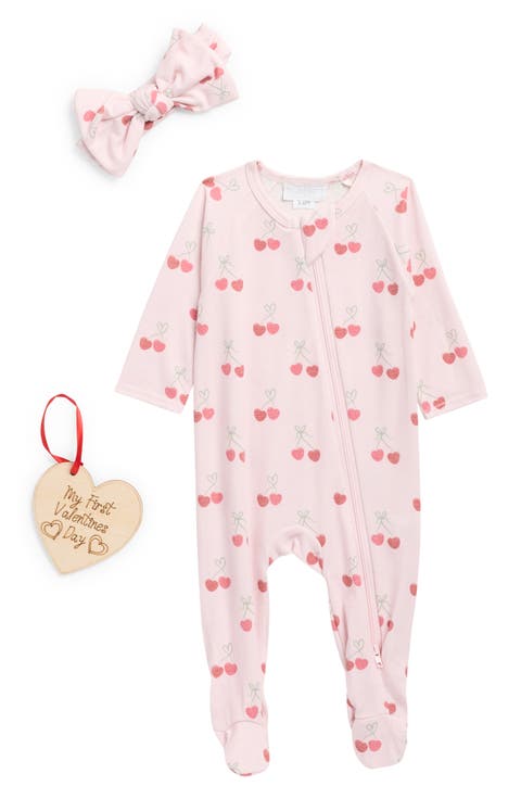Cherry Hearts Footie, Bow Headband & Ornament Set (Baby)