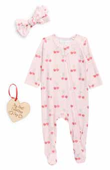 Toby Cherry Hearts Footie, Bow Headband & Ornament Set