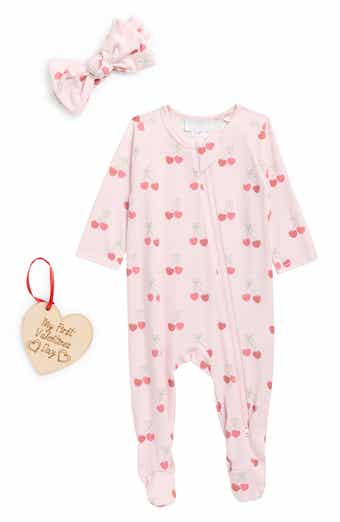 Toby Cherry Hearts Footie, Bow Headband & Ornament Set